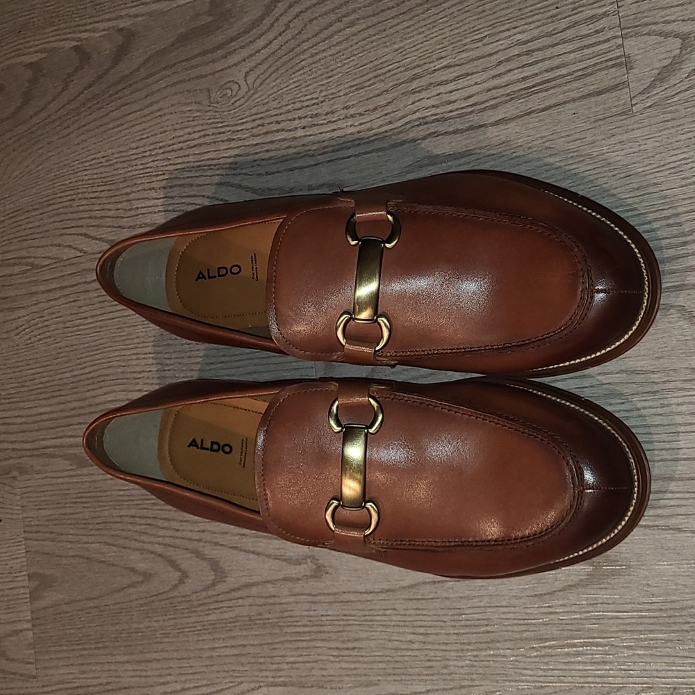 Aldo Brown Leather Loafers with Gold Accents
